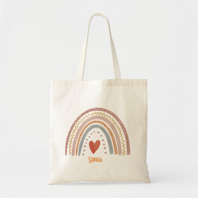 Girls Niedlich Boho Wasserfarbe Regenbogen Kinder  Tragetasche (Vorne)