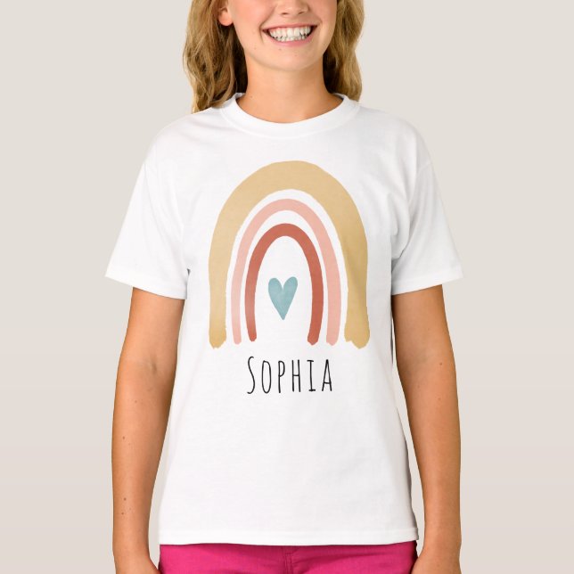 Girls Niedlich Boho Wasserfarbe Regenbogen und Her T-Shirt (Vorderseite)
