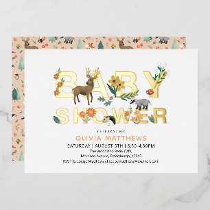 Girls Niedlich Elegant Woodland Animals Baby Showe Folieneinladung