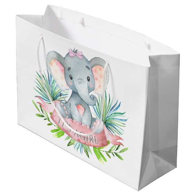 Girls Niedlich Elephant Baby Shower Große Geschenktüte (Rückseite Schrägansicht)