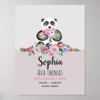 Girls Niedlich Floral Panda Birth Stats Baby Kinde