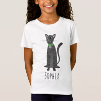Girls Niedlich Grau Tabby Kitty Cat & Name Kinder