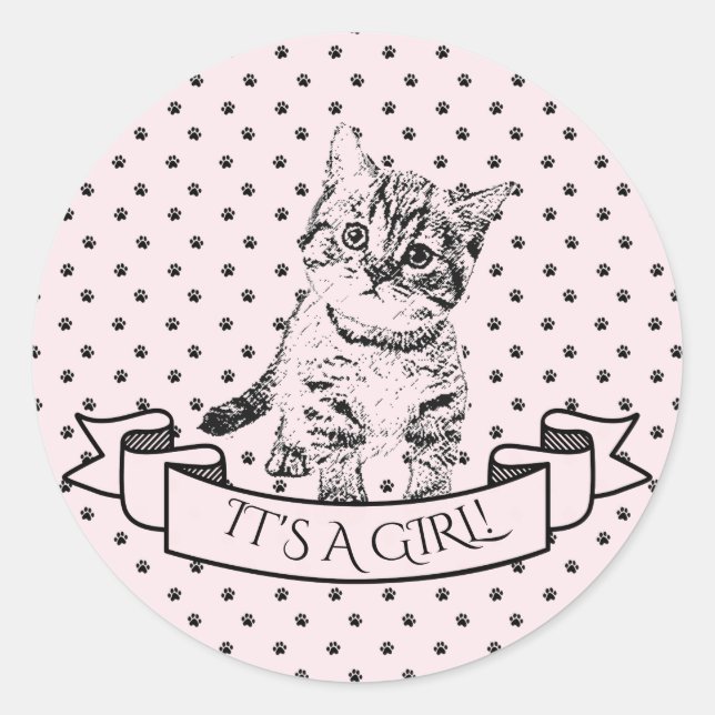 Girls Niedlich Kitten Cat Babydusche Runder Aufkleber (Vorderseite)