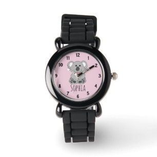 Girls Niedlich Koala Bear Cartoon Blume & Name Kid Armbanduhr
