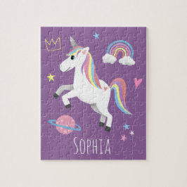 Girls Niedlich Magical Lila Unicorn & Name Kinder