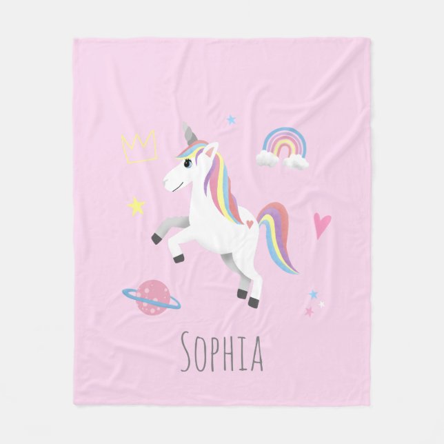 Girls Niedlich Magical Pink Unicorn Kinder Fleecedecke (Vorderseite)