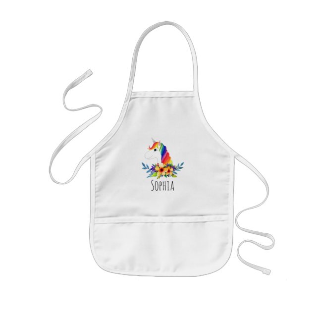 Girls Niedlich Magical Rainbow Unicorn und Name Kinderschürze (Vorne)