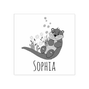 Girls Niedlich Otter Cartoon Blume & Name Buchzeic Gummistempel