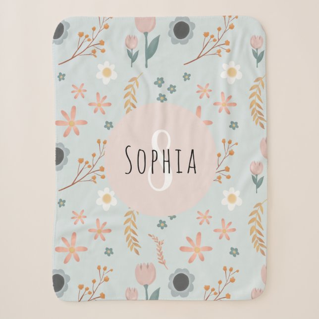Girls Niedlich Pastel Floral Print Botanical Kids Sherpadecke (Vorderseite)