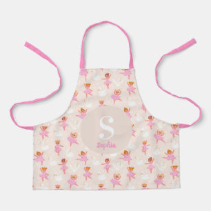 Girls Niedlich Pink Ballerina Muster Personalisier Schürze