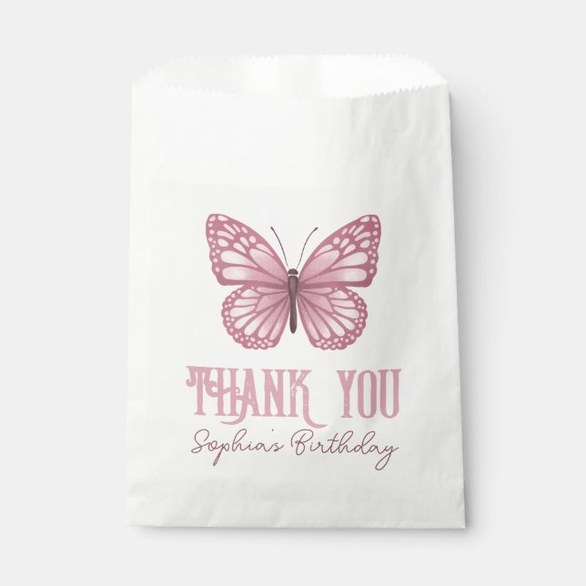 Girls Niedlich Pink Butterfly Kindergeburtstag Dan Geschenktütchen (Vorderseite)