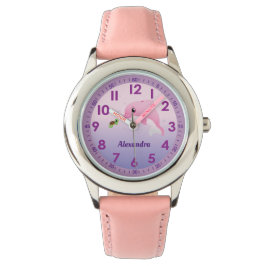 Girls Niedlich Pink Dolphin Cartoon Individuelle N Armbanduhr