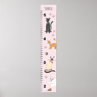 Girls Niedlich Pink Kitty Cat Cartoon Growth Chart