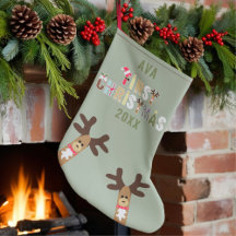 Girls Niedlich Reindeer Green Erster WeihnachtsStr