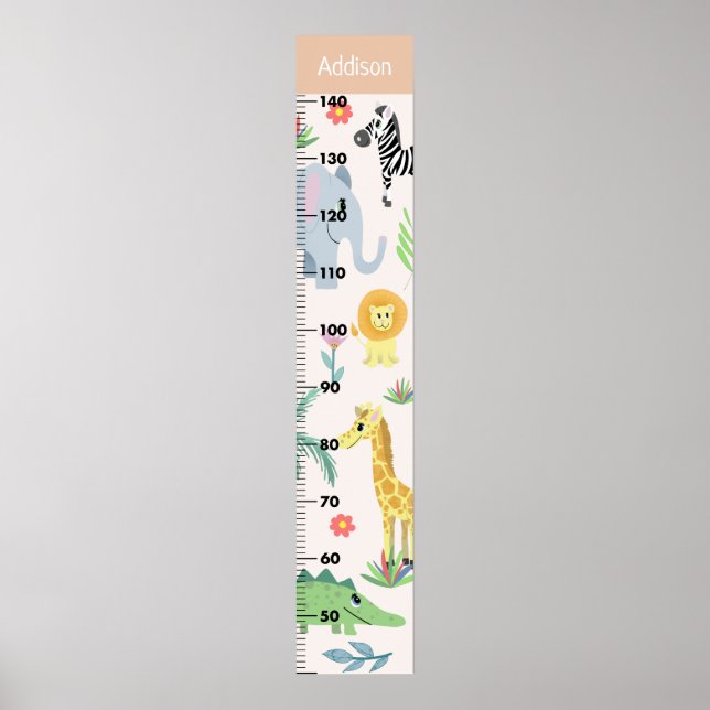 Girls Niedlich Safari Animals Growth Chart Poster (Vorne)