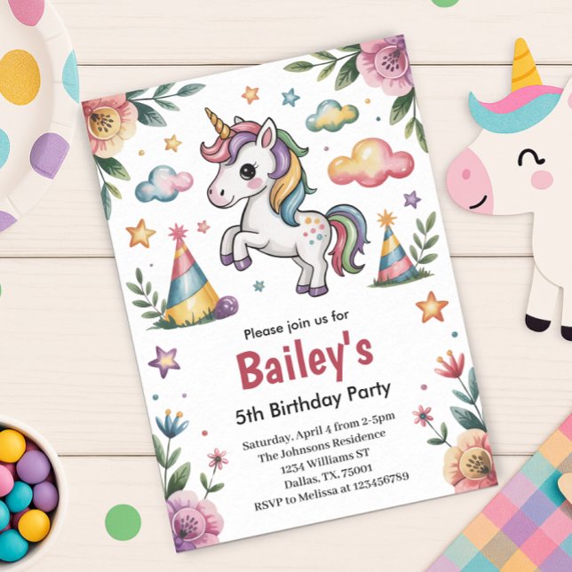 Girls Niedlich Unicorn Kindergeburtstag Einladung (Von Creator hochgeladen)