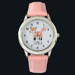 Girls Niedlich Woodland Fox Cartoon und Name Kinde Armbanduhr<br><div class="desc">Diese wunderschöne Kinderuhr ist mit einem hübschen, handgezeichneten Cartoon aus Waldfuchs ausgestattet. Dieses hübsche Hipster-Design bietet auch einen Platz, wo Sie Ihren Mädchennamen hinzufügen können. Mit klaren, leicht lesbaren Zahlen ist diese "erste" Uhr ideal für diejenigen, die gerade erst mit dem Lernen beginnen. Das perfekte Design zum Thema Wildnis für...</div>