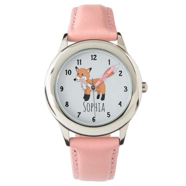 Girls Niedlich Woodland Fox Cartoon und Name Kinde Armbanduhr (Vorderseite)