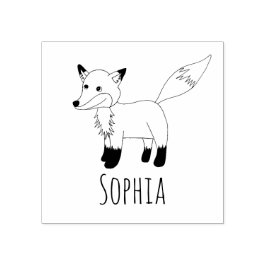 Girls Niedlich Woodland Fox & Name School Buchzeic Gummistempel