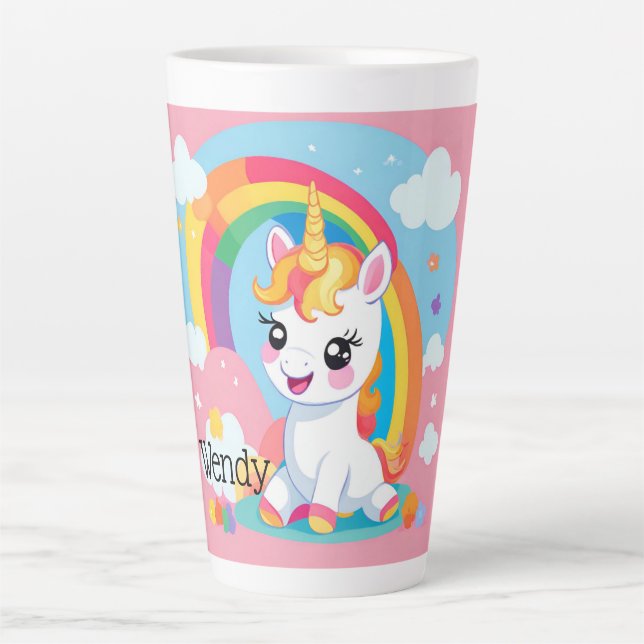 Girls Niedlicher Einhorn-Regenbogen-Individuelle N Milchtasse (Vorderseite)