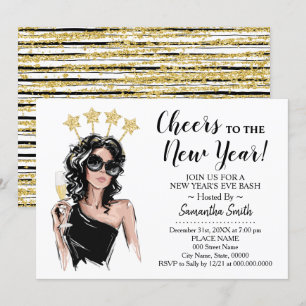 Girls Night Out Cheers zum Neujahrsfest Glitzer Einladung
