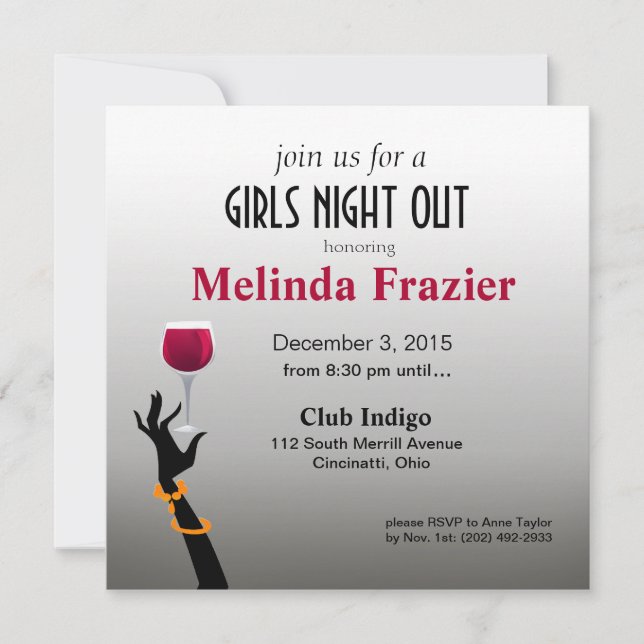 Girls Night Out Cocktail Party Einladung (Vorderseite)