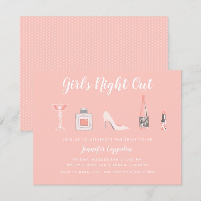 Girl's Night Out Junggeselinnen-Abschied Einladung (Vorne/Hinten)