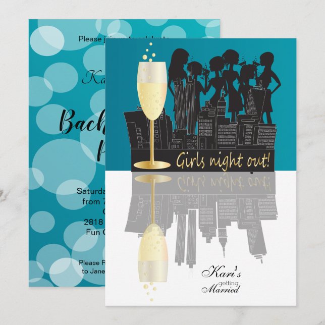 Girls Night Out Party Celebration| Blau Einladung (Vorne/Hinten)