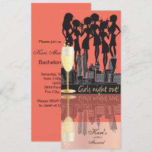 Girls Night Out, Party on Town - Coral Peach Einladung