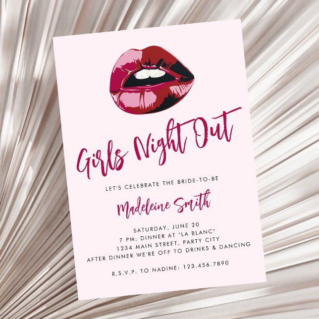 Girls Night Out Rosa Lippen Frische Spaß Bachelore Einladung (Von Creator hochgeladen)