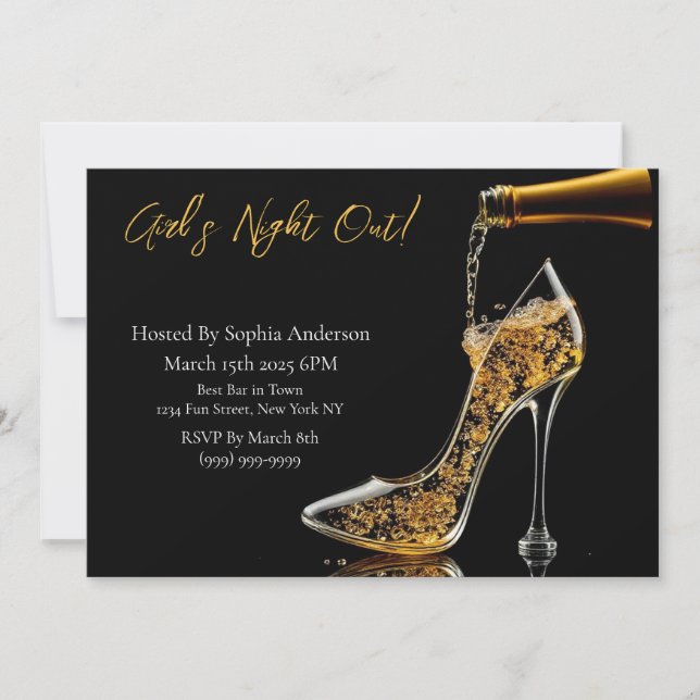 Girl's Night Out-Stiletto und Bubbly Einladung (Vorderseite)