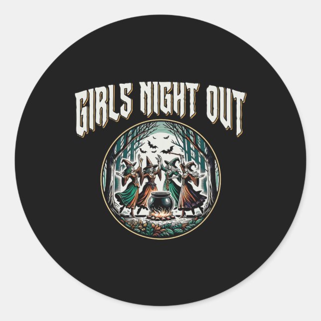 Girls Night Out Tanzhexen Funny Halloween Runder Aufkleber (Vorderseite)