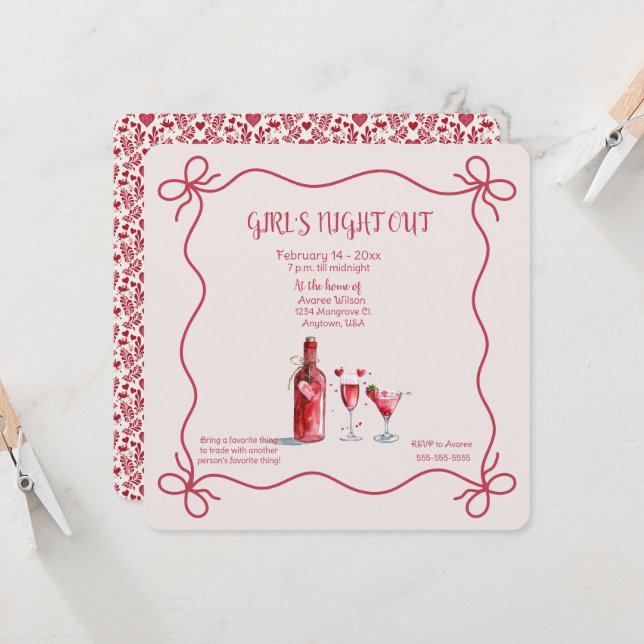 Girl's Night Out Valentine Party Einladung (Vorderseite/Rückseite Beispiel)