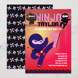 Girls NINJA MOVIE STAR WARRIOR Cartoon Party Einladung