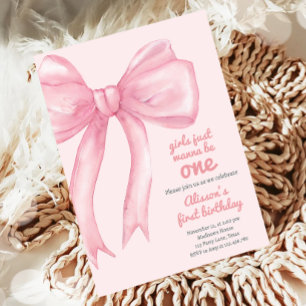 Girls nur Wanne sein eine rosa Bow Coquette Geburt Einladung