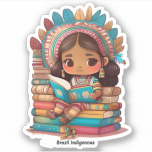 Girls of the World Reading - Brasilien Indigenous Aufkleber
