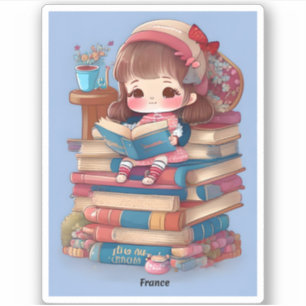 Girls of the World Reading - Frankreich Aufkleber