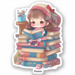 Girls of the World Reading - Frankreich Aufkleber