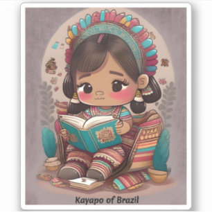 Girls of the World Reading - Kayapo of Brazil Aufkleber