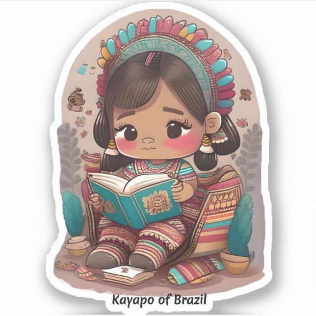 Girls of the World Reading - Kayapo of Brazil Aufkleber (Vorderseite)
