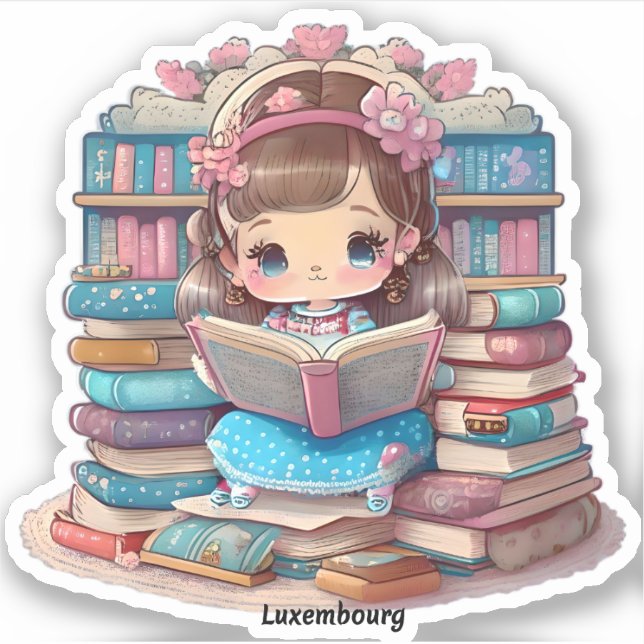 Girls of the World Reading - Luxemburg Aufkleber (Vorderseite)