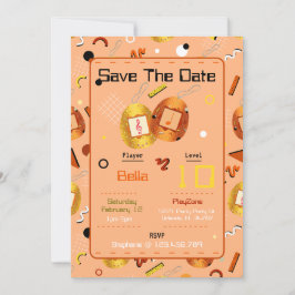 Girls Orange Gaming Tamagotchi Invitation Annivers