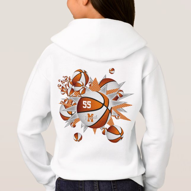 Girl's Orange Weiß Team färbt Basketball Hoodie (Rückseite)