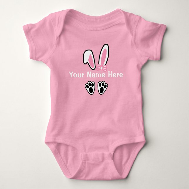 Girls Ostersonnige Ohren Einteilige Bodysuit Rosa Baby Strampler (Vorderseite)