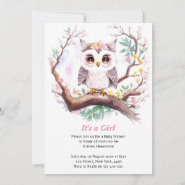 Girl's Owl Baby Shower Forest Adventure Einladung