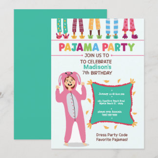 Girls Pajama Birthday Seepover Party Einladung
