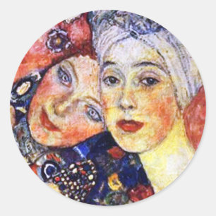Girls par Gustav Klimt Sticker Round