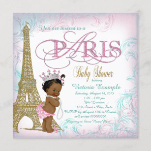 Girls Paris Baby Dusche Pink Gold Aquamarine Perle Einladung