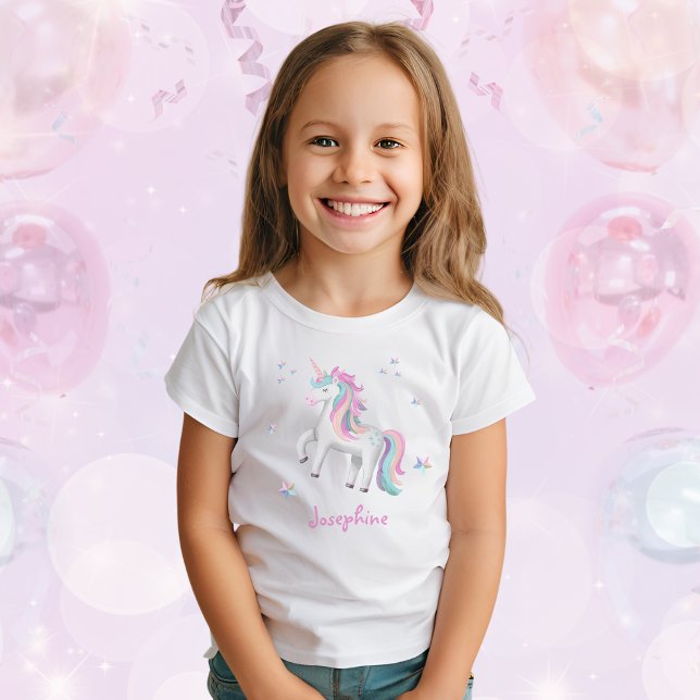 Girls Pastel Niedlich Magical Unicorn T-Shirt (Mockup View)