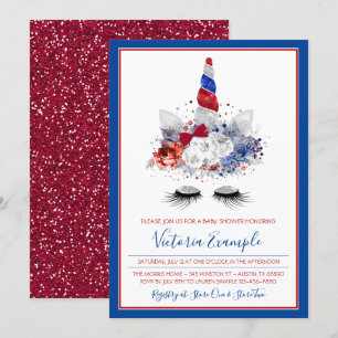 Girls Patriotic Unicorn Kinderdusche Einladung